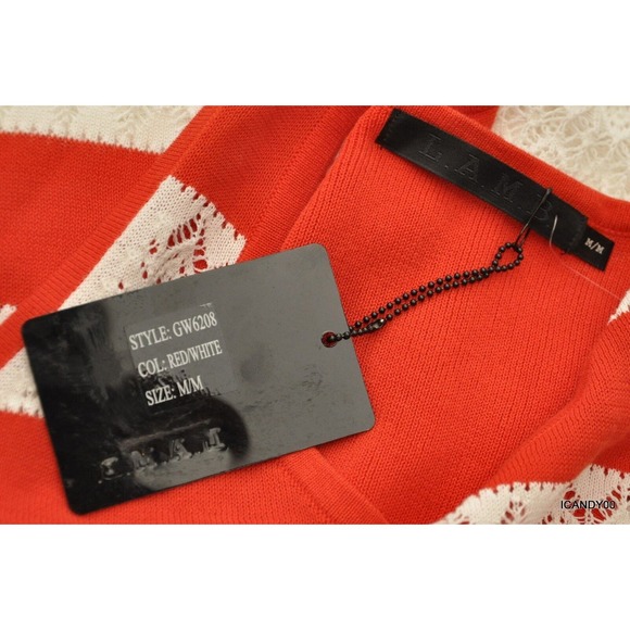 L.A.M.B. Striped Cotton Pointelle Knit Tank Top Racerback Red/White M Nwt $198 - Picture 6 of 6